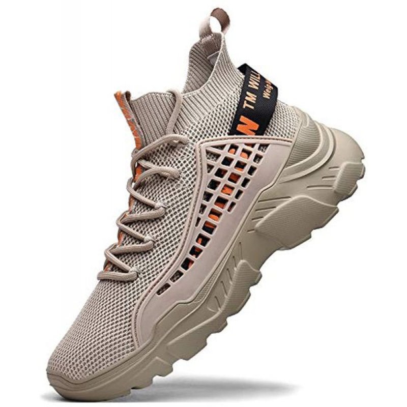 FZUU Mens Athletic Running Walking Shoes Non Slip Fashion Sneakers Beige