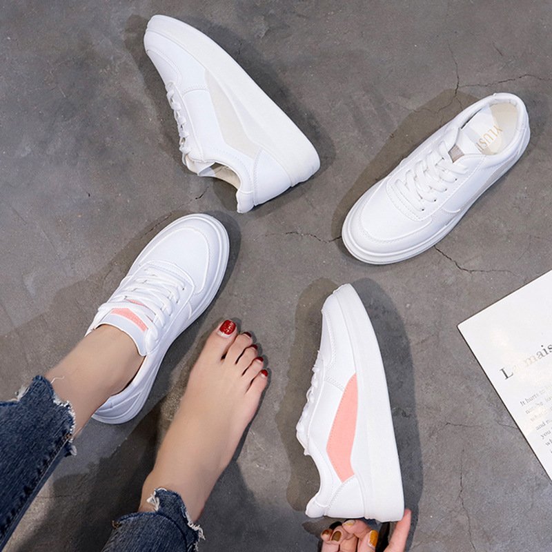 2021 spring and summer new white shoes women street shooting breathable leather thick-soled casual shoes sports running shoes women