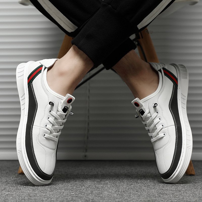 Leather casual shoes, ribbon stitching, lace-up sneakers, casual men's single shoes, color matching shoes, sneakers