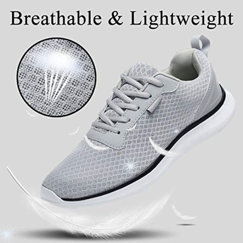 GESIMEI Men's Breathable Mesh Tennis Shoes Comfortable Gym Sneakers Lightweight Athletic Running Shoes Lightgrey