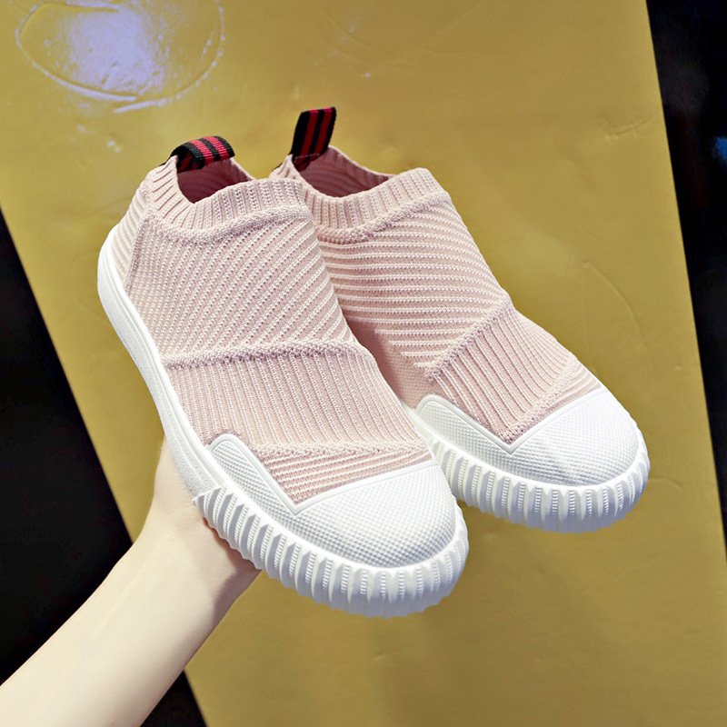 Flying woven sports shoes female breathable white shoes female 2021 summer new student running board shoes lazy